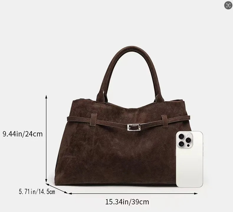 Vintage Faux Suede Tote Bag for Women