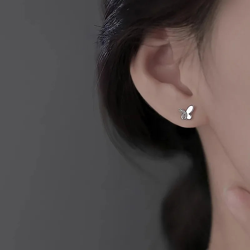 Mini Butterfly Stud Earrings for Women in Silver