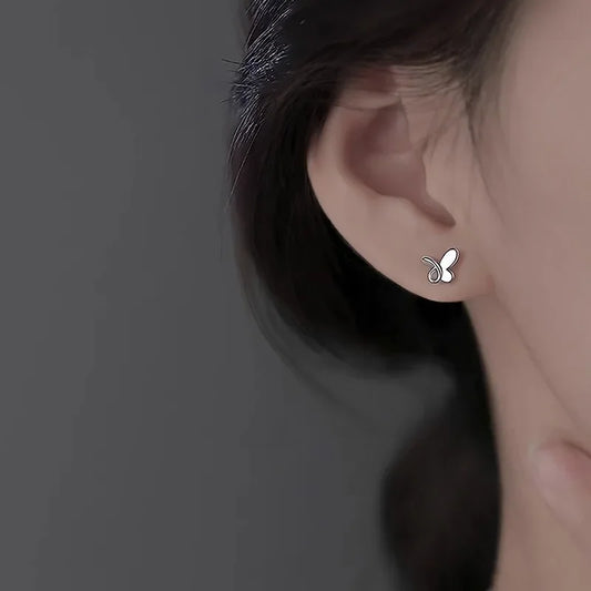 Mini Butterfly Stud Earrings for Women in Silver