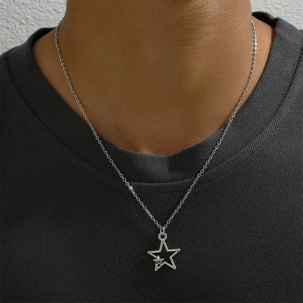 Newest Fashion Tibetan Hollow Double Star Pendant Necklace Choker Charm Black Leather Cord Factory Price Handmade Jewelry Gifts