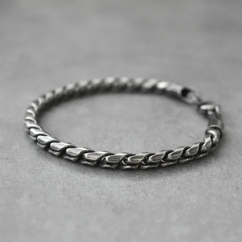 Vintage Twist-Link Stainless Steel Bracelet