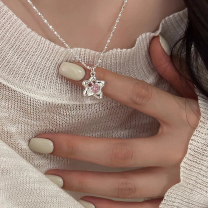 925 Sterling Silver Star Smile Dimple Pendant Necklace for Women