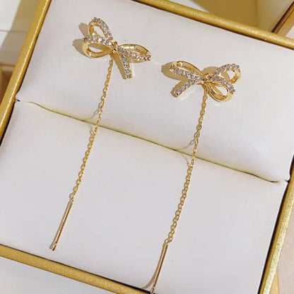 Zircon Crystal Bee Butterfly Flower Drop Ear Line Earrings for Women