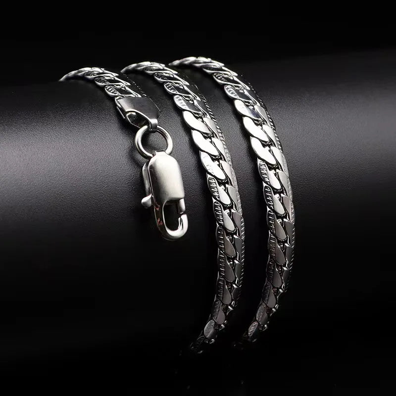 5mm Silver Twisted Flat Chain Necklace for Women and Men