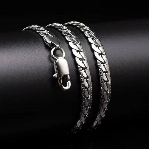 5mm Silver Twisted Flat Chain Necklace for Women and Men