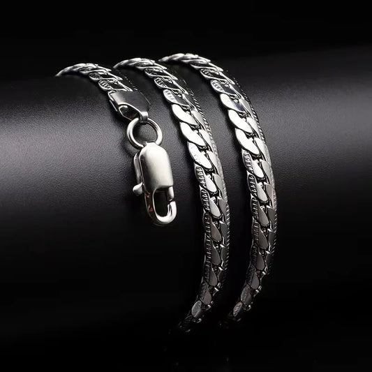 5mm Silver Twisted Flat Chain Necklace for Women and Men