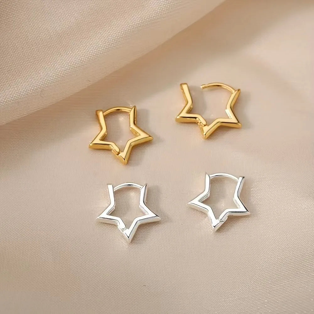 Stainless Steel Star Hoop Earrings for Women