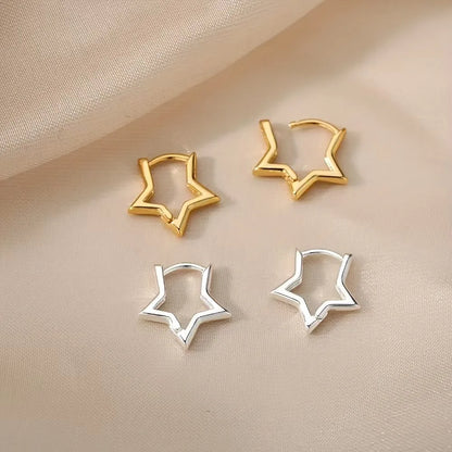 Stainless Steel Star Hoop Earrings for Women