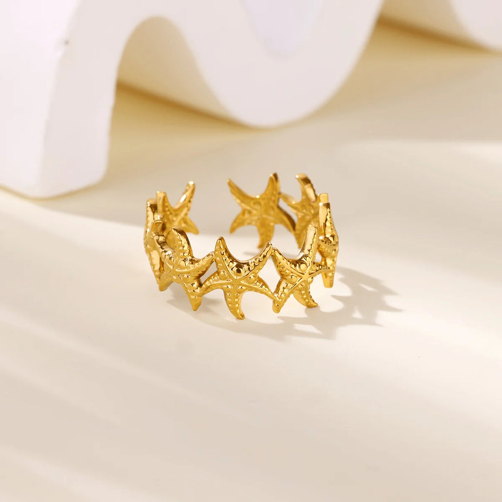 Delicate Flower Wide Band Ring for Women | 18K Gold Plated