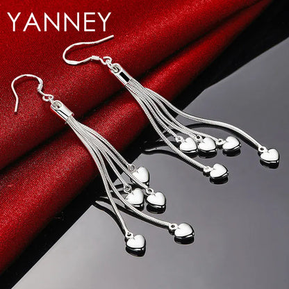 925 Sterling Silver Tassel Heart Drop Earrings for Women