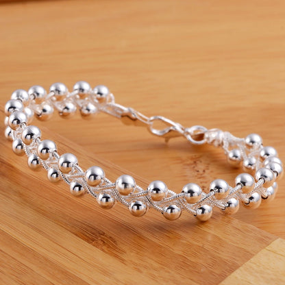 925 Sterling Silver Braided Beads Chain Bracelet for Women