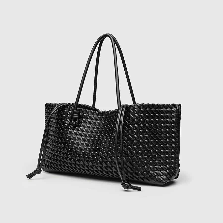Woven PU Shopper Tote Bag for Women