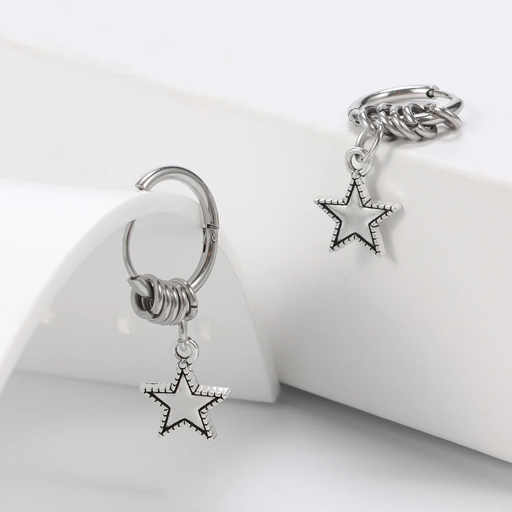 Stainless Steel Punk Star Ring Earrings for Women