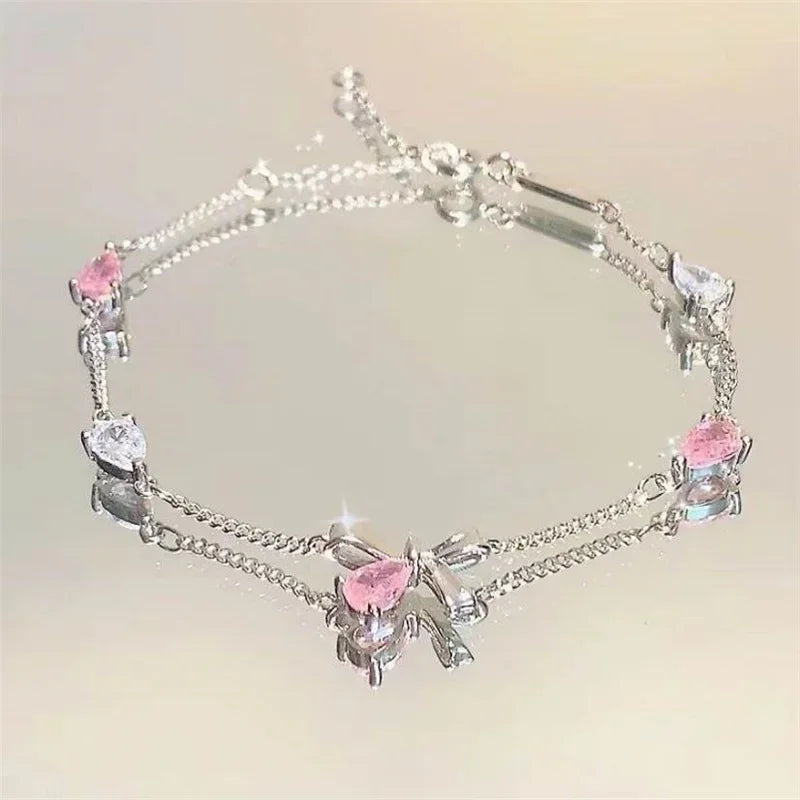 Pink Crystal Cherry Blossom Bracelet for Women