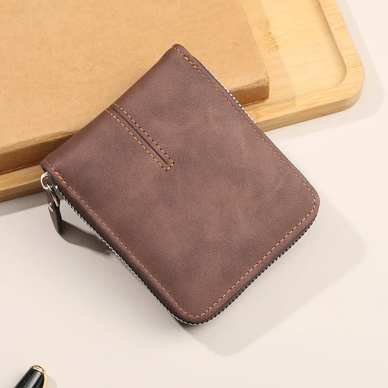 Retro Casual Trifold Men's Short Wallet | Zipper Coin Pocket & Card Slots