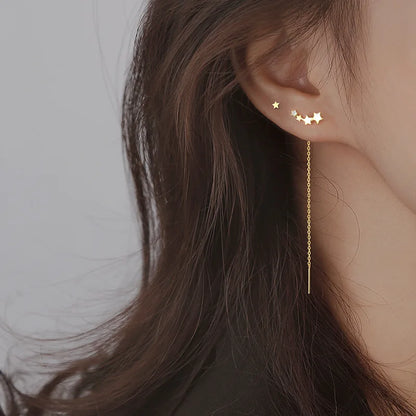 925 Sterling Silver Star Tassel Chain Earrings for Women