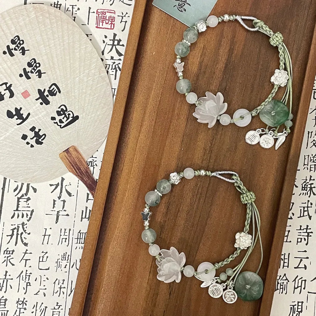 Lotus Leaf Glass Bead Woven Bracelet for Women