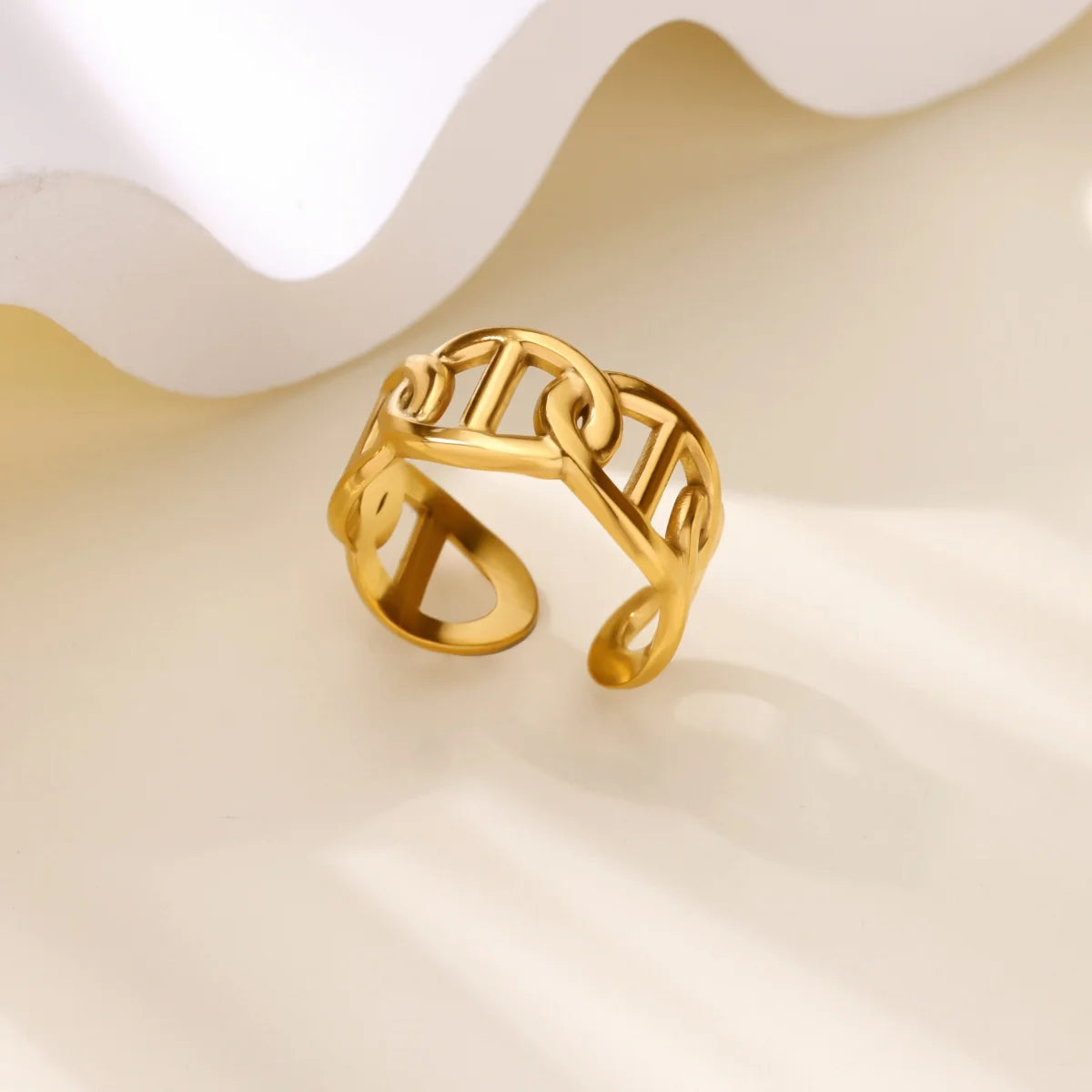 Delicate Flower Wide Band Ring for Women | 18K Gold Plated