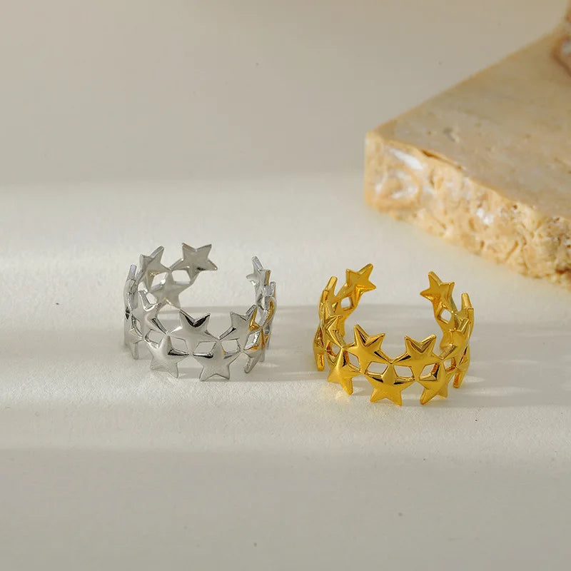 Stainless Steel Double Layer Star Open Ring for Women