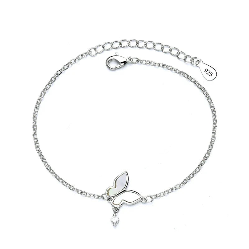 925 Sterling Silver Butterfly Bead String Bracelet for Women