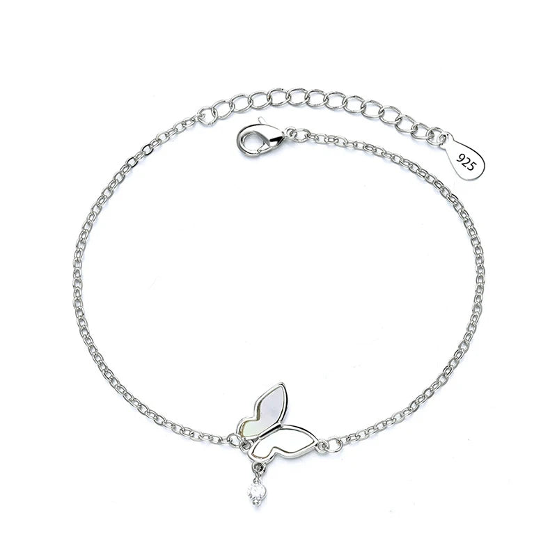 925 Sterling Silver Butterfly Bead String Bracelet for Women