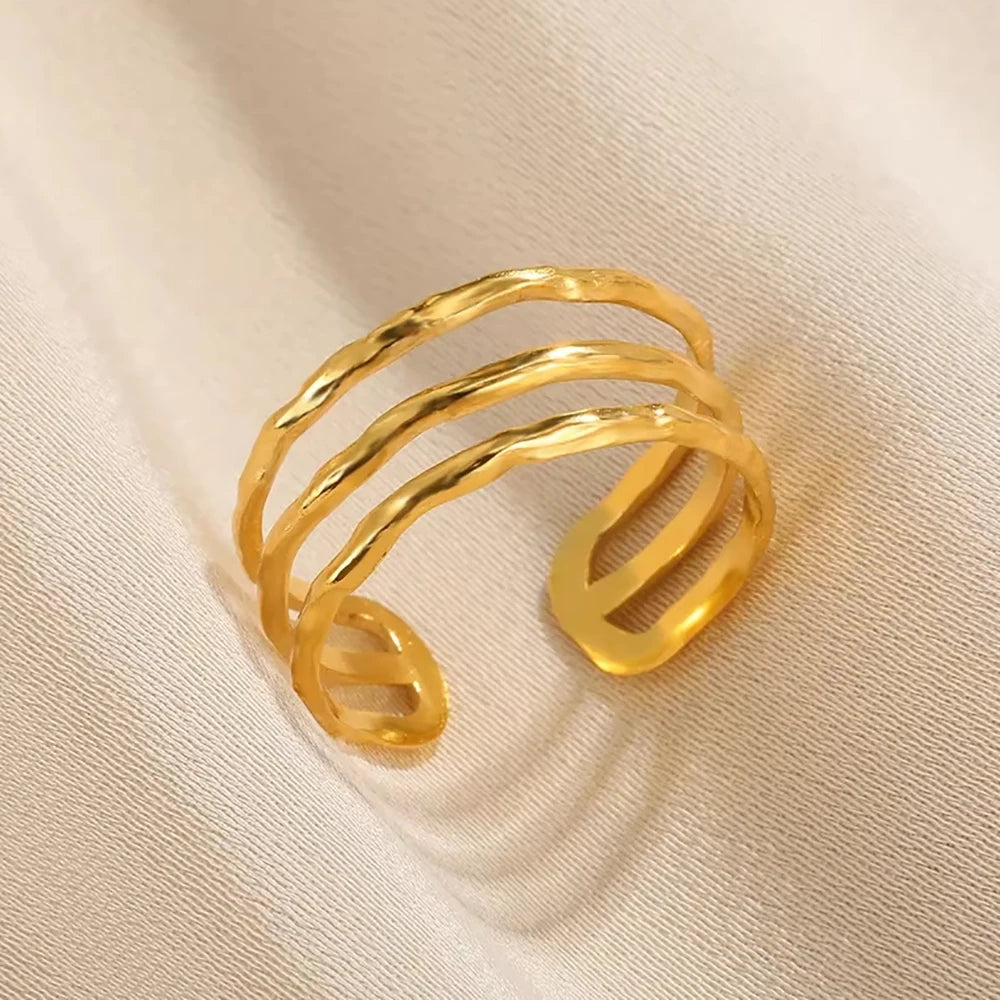 Multilayer Geometric Open Ring for Women | Vintage 18K Gold Plated