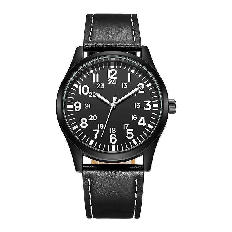 Pilot-Style Quartz Watch with Arabic Numeral Dial