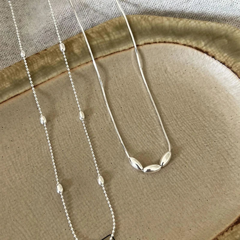 925 Sterling Silver Double Layer Geometric Pendant Choker Necklace for Women