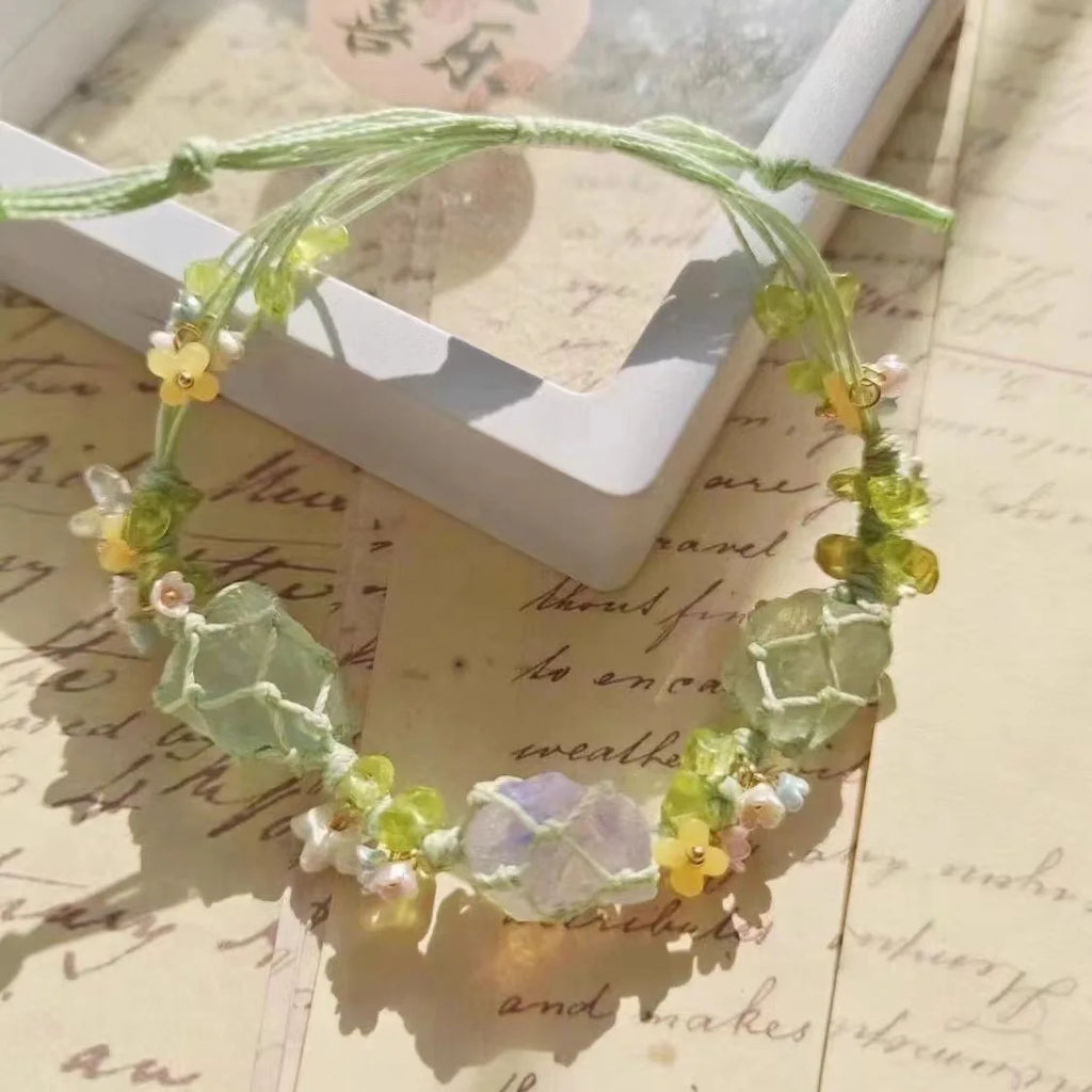 Natural Jade Crystal Flower Bracelet Bangle for Women & Girls