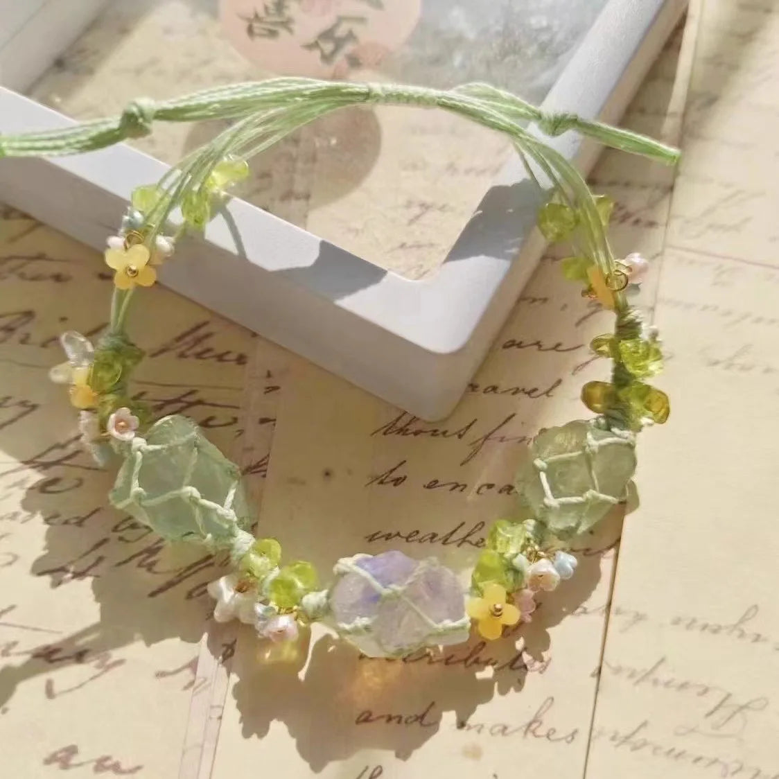 Natural Jade Crystal Flower Bracelet Bangle for Women & Girls