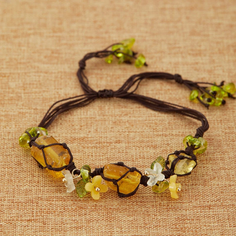 Vintage Stone Flower Woven Rope Bracelet for Women | Ethnic Style