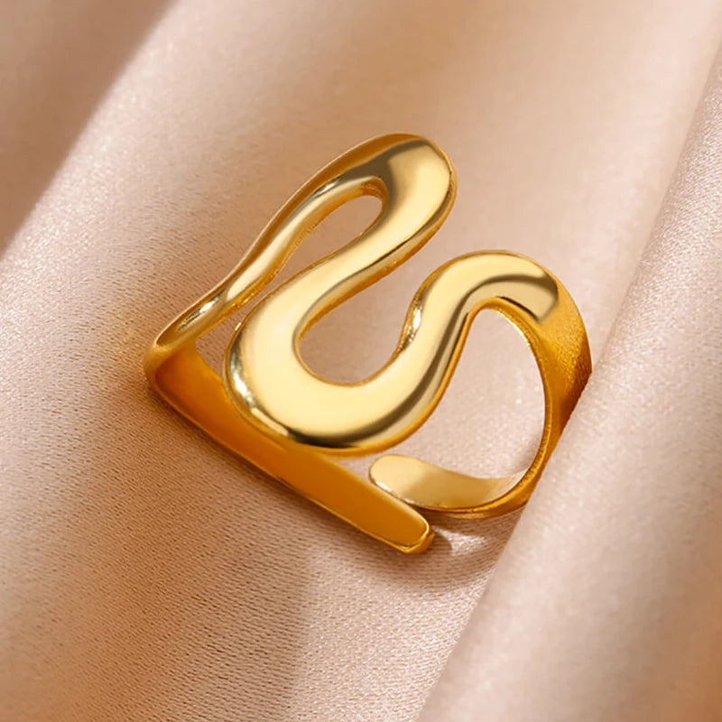 Multilayer Geometric Open Ring for Women | Vintage 18K Gold Plated