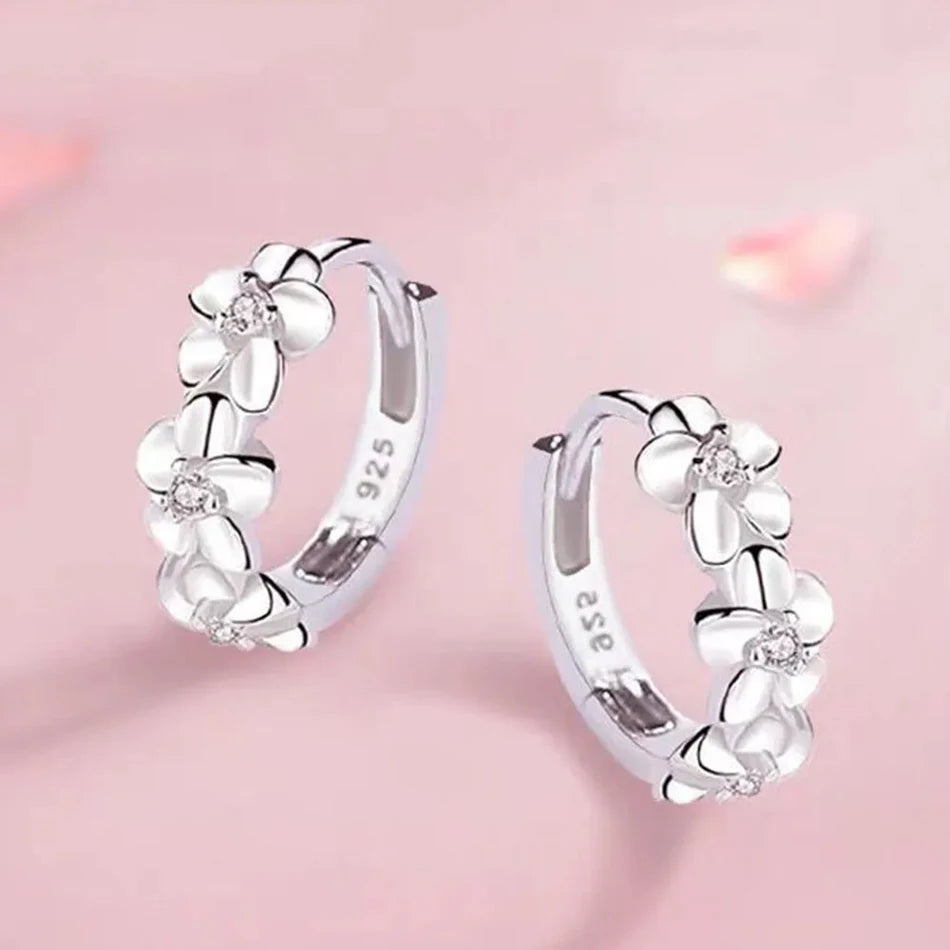 925 Sterling Silver Crystal Zircon Flower Stud Earrings for Women