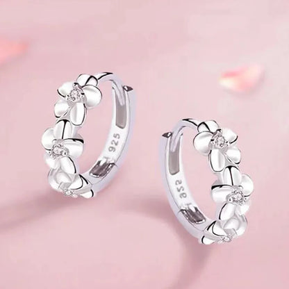 925 Sterling Silver Crystal Zircon Flower Stud Earrings for Women