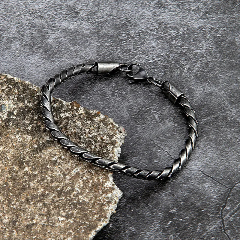 Men's Matte Black Stainless Steel Cable-Link Bracelet