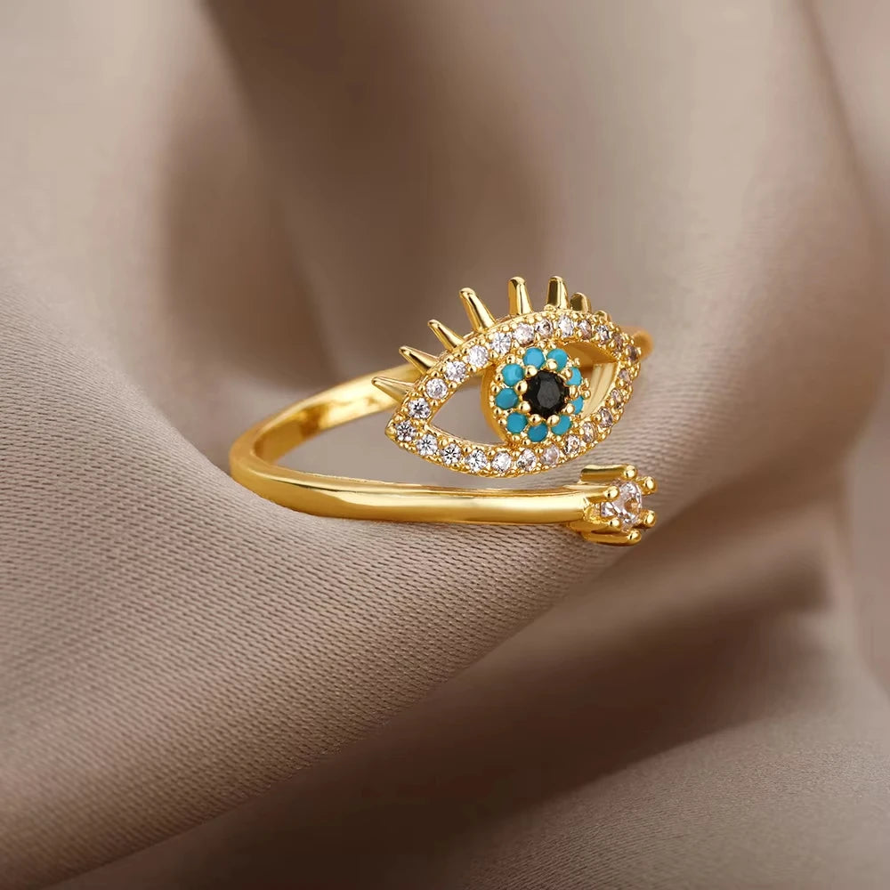 Evil Eye Zircon Adjustable Ring for Women | Luxury 18K Gold Plated
