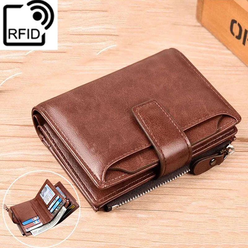 RFID Anti-Theft Men's Business Wallet | Zipper Leather Coin Purse & Card Holder