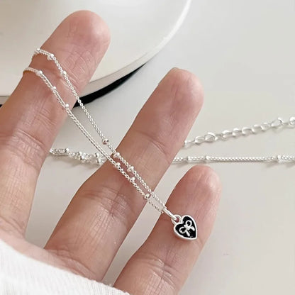 925 Sterling Silver Heart Pendant Adjustable Choker Necklace for Women