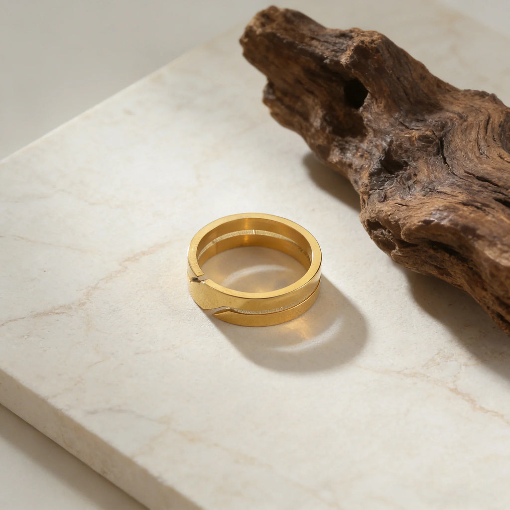 Geometric Slanted Notch Stainless Steel Ring for Men and Women