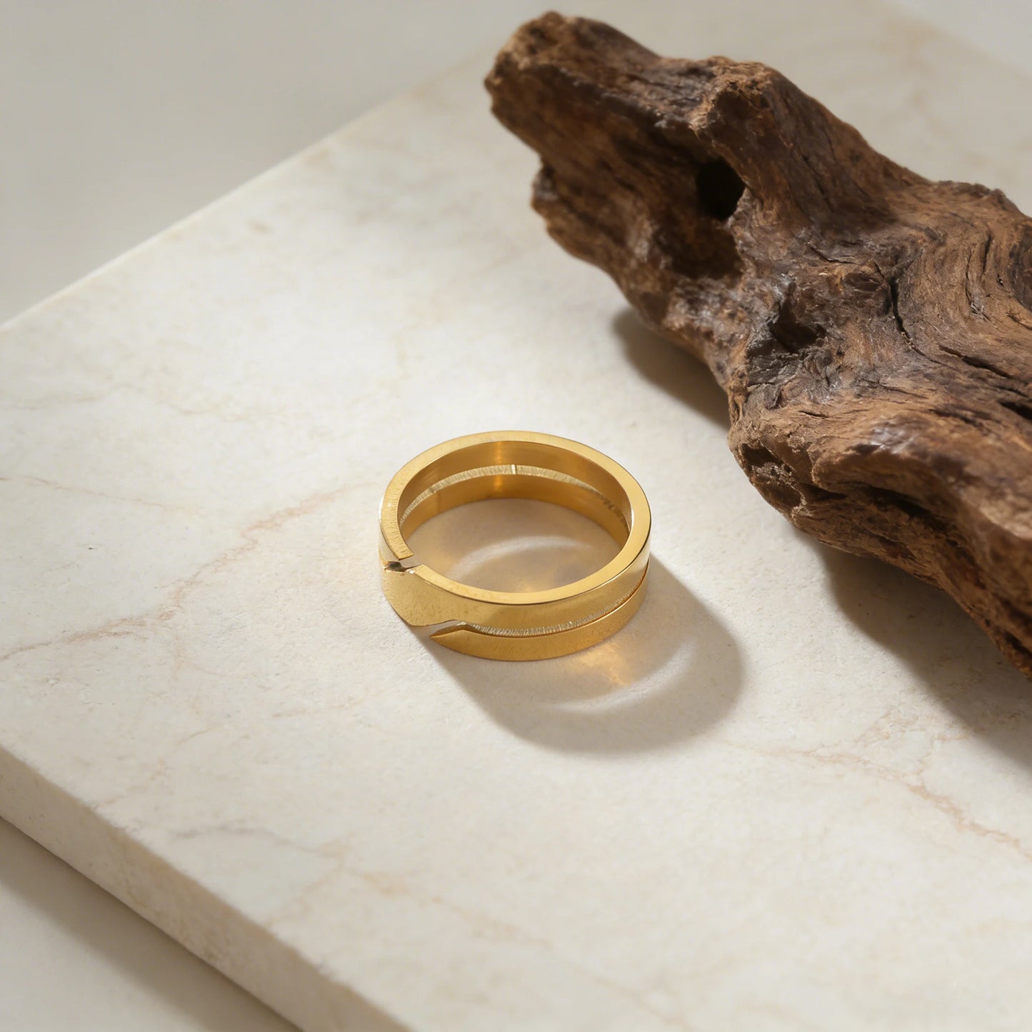 Geometric Slanted Notch Stainless Steel Ring for Men and Women