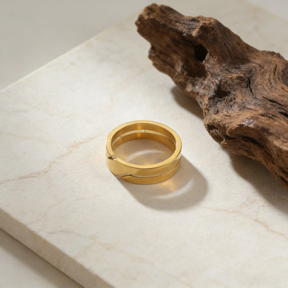 Geometric Slanted Notch Stainless Steel Ring for Men and Women