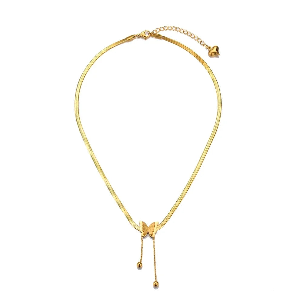 Vintage Butterfly Pendant Necklace on Snake Chain for Women