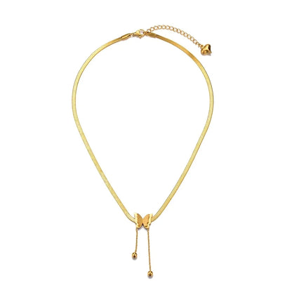 Vintage Butterfly Pendant Necklace on Snake Chain for Women