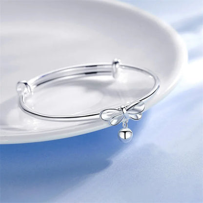 925 Sterling Silver Bow Bead Cuff Bracelet for Women