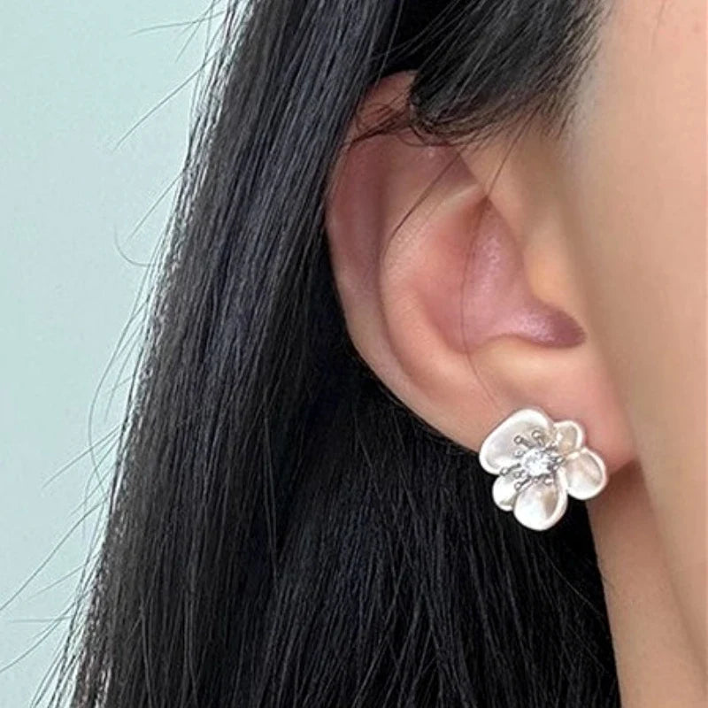 Retro Sanding Flower Zircon Stud Earrings for Women