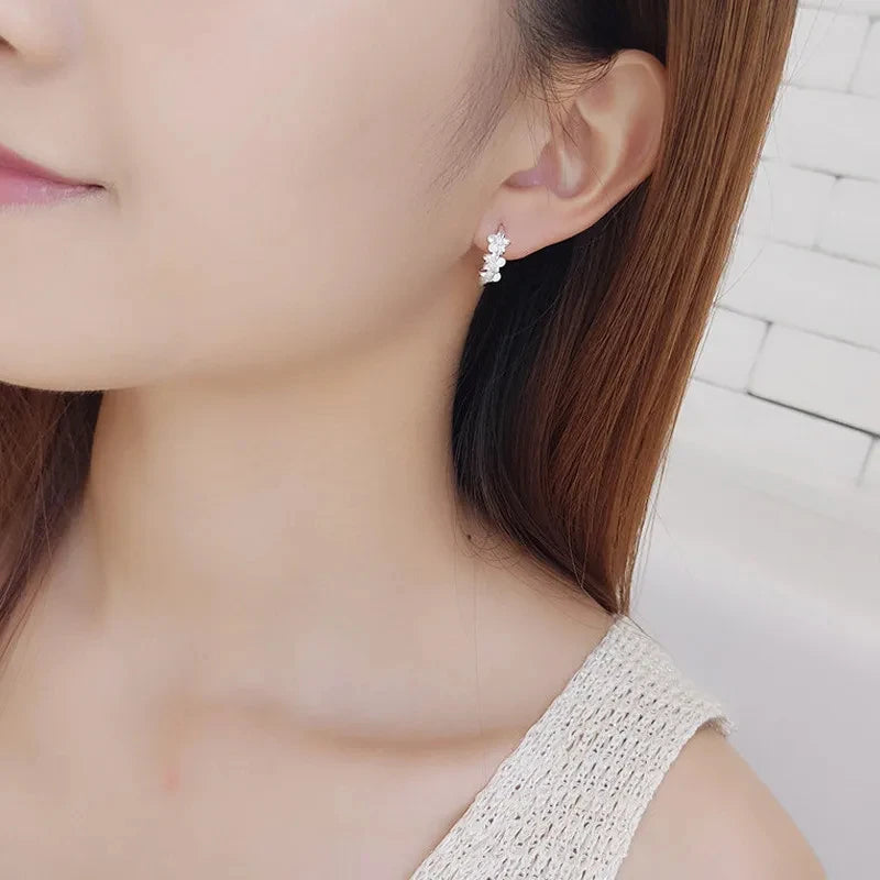925 Sterling Silver Crystal Zircon Flower Stud Earrings for Women