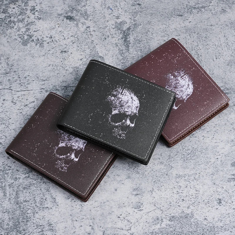 Retro Skull Print Short Men's Wallet | Gothic Coin Purse with Card Slots