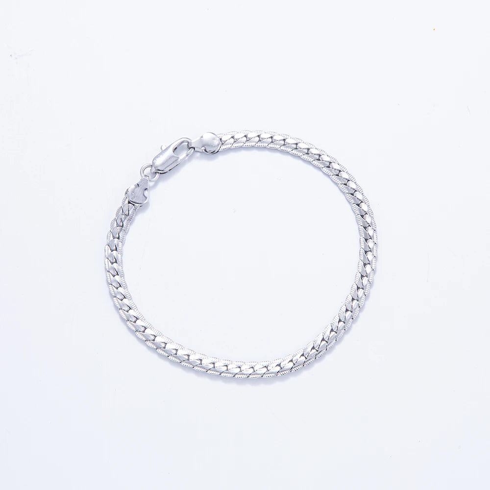 5mm Silver Twisted Flat Chain Necklace for Women and Men