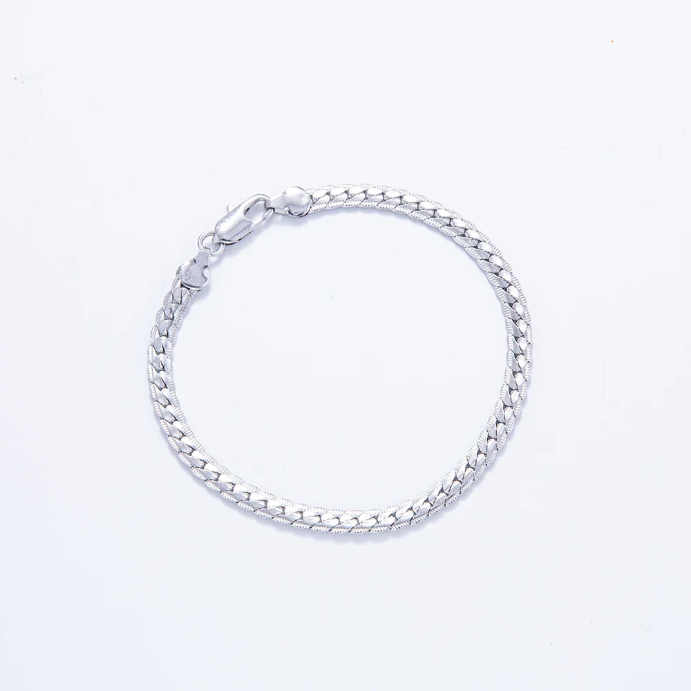 5mm Silver Twisted Flat Chain Necklace for Women and Men