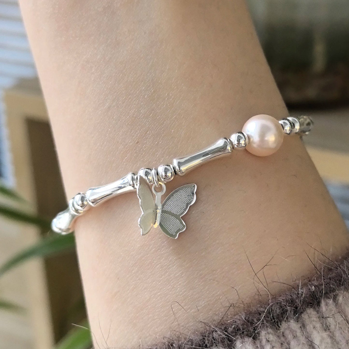 925 Sterling Silver Butterfly Bead String Bracelet for Women